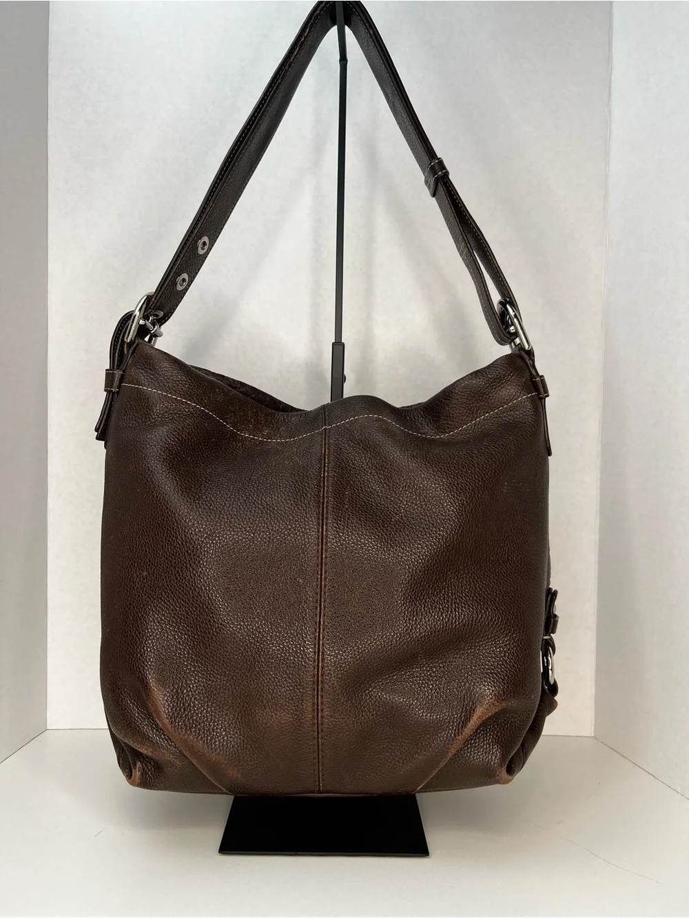 Coach Dark Brown Pebbled Leather Shoulder Bag